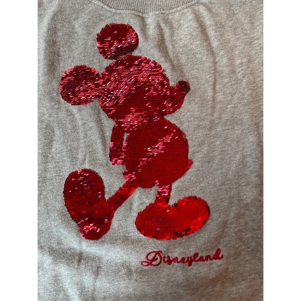 Disneyland Grey- Red /SilverTwo Sided Sequin Mickey Mouse Sweatshirt Sz S - Picture 2 of 5